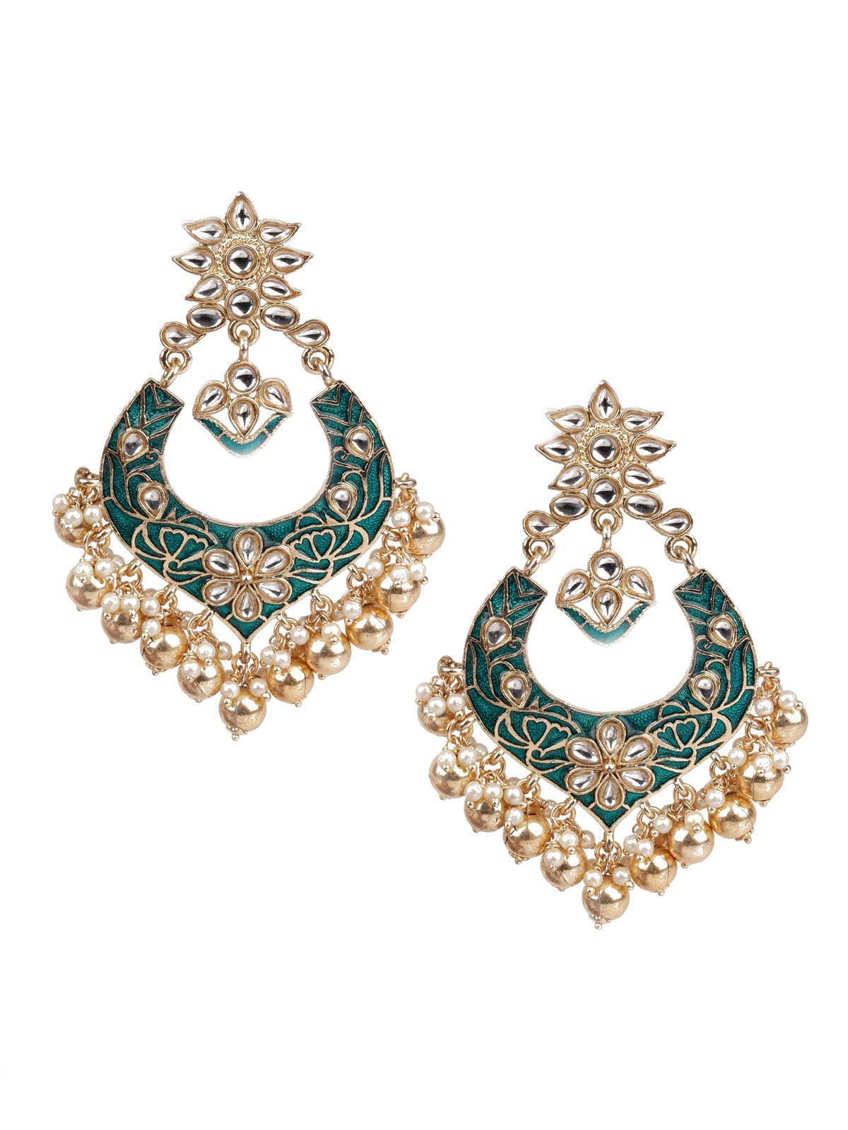 DESIGNER GREEN AND GOLD DANGLERS FOR WOMEN - Rajwada