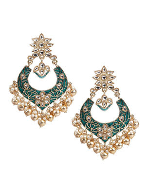 DESIGNER GREEN AND GOLD DANGLERS FOR WOMEN - Rajwada