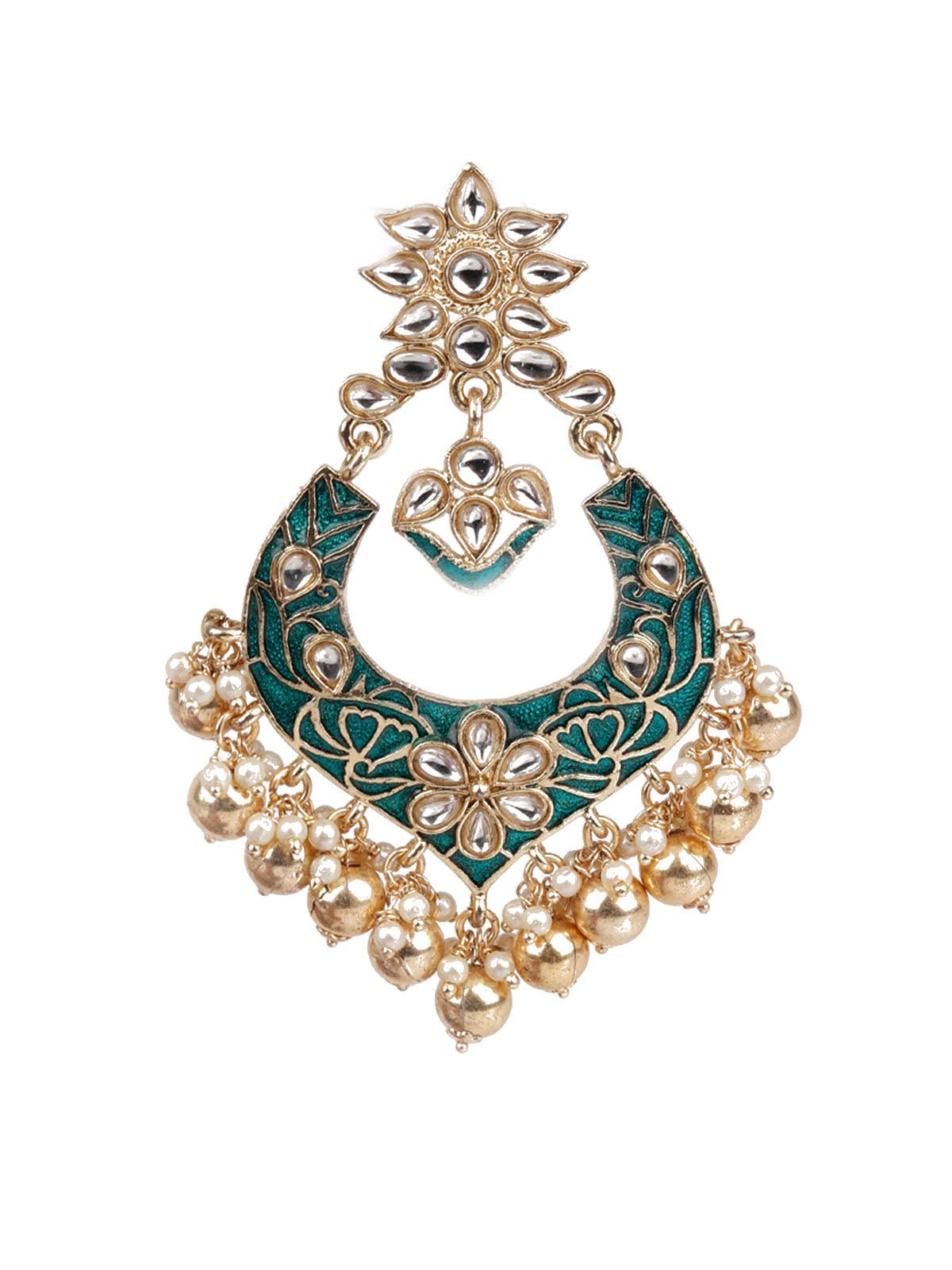 DESIGNER GREEN AND GOLD DANGLERS FOR WOMEN - Rajwada