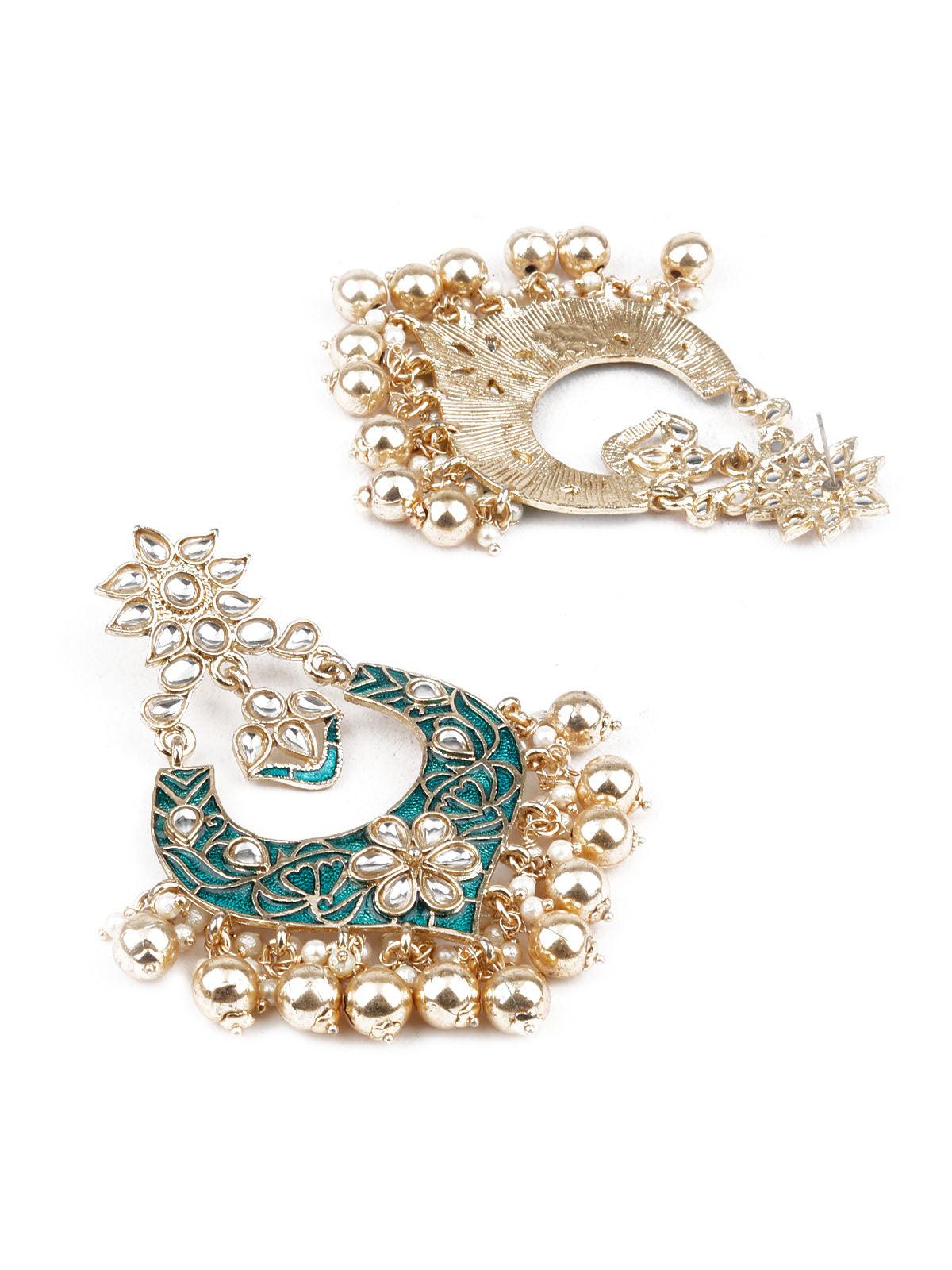 DESIGNER GREEN AND GOLD DANGLERS FOR WOMEN - Rajwada