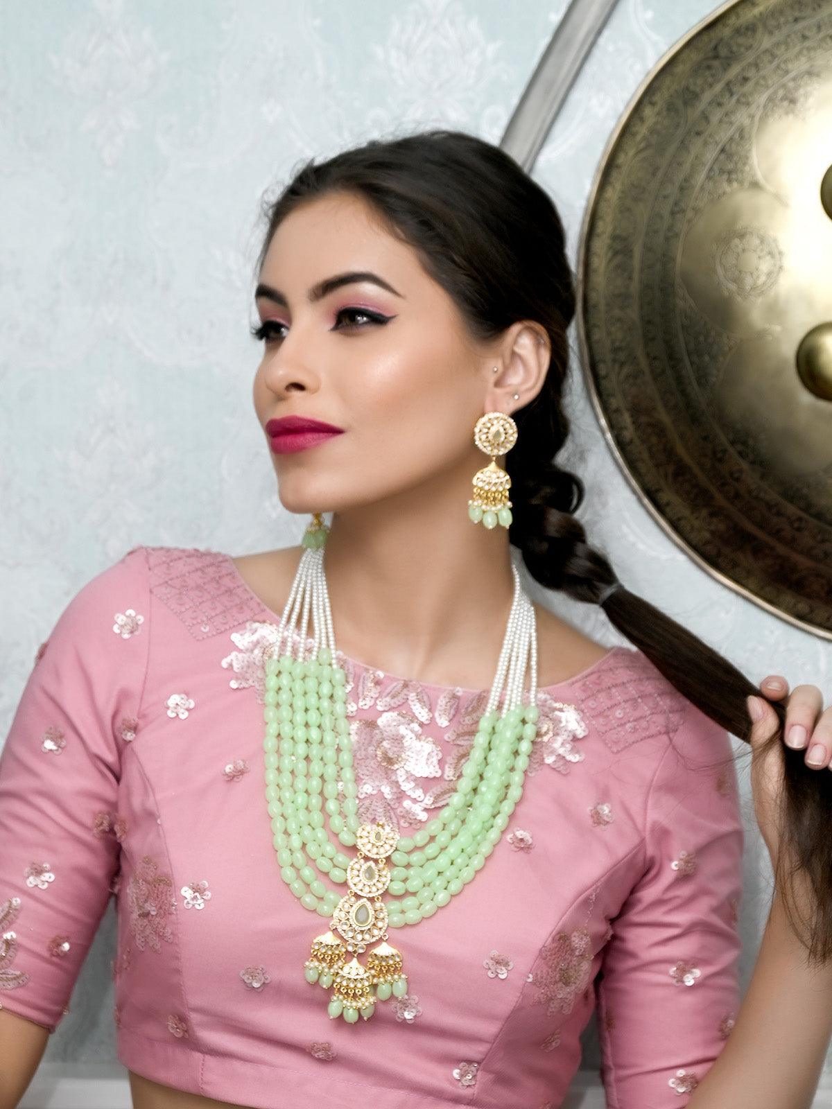 DESIGNER GREEN BEADS NECKLACE SET - Rajwada