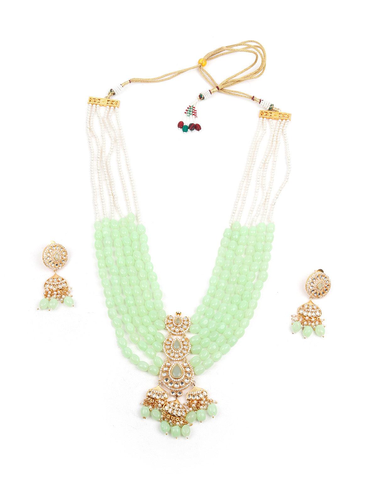 DESIGNER GREEN BEADS NECKLACE SET - Rajwada