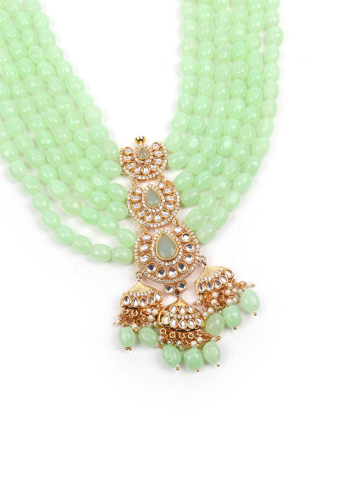 DESIGNER GREEN BEADS NECKLACE SET - Rajwada