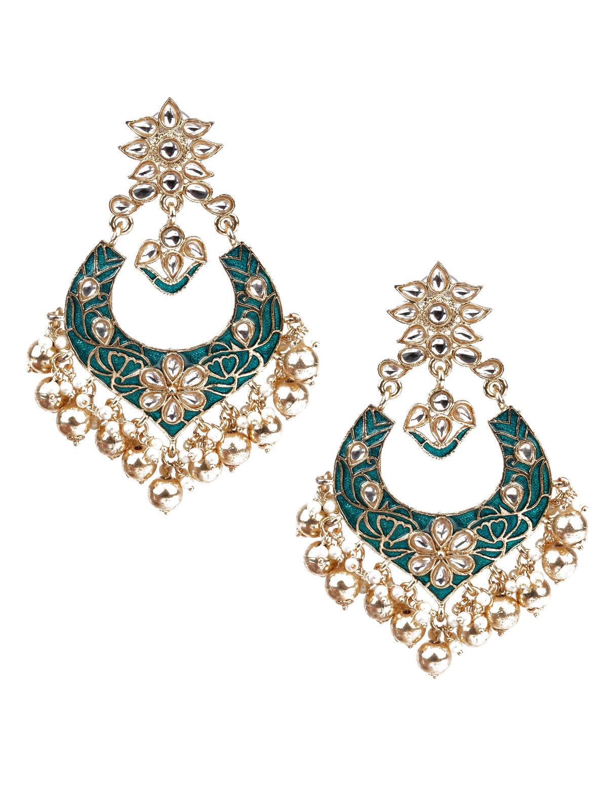 DESIGNER GREEN DANGLER EARRINGS - Rajwada