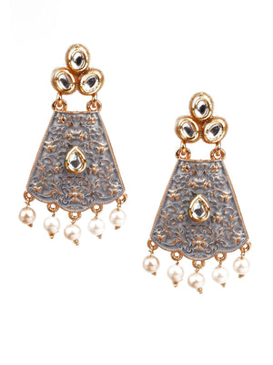 DESIGNER GREY AND GOLD DANGLER EARRINGS - Rajwada