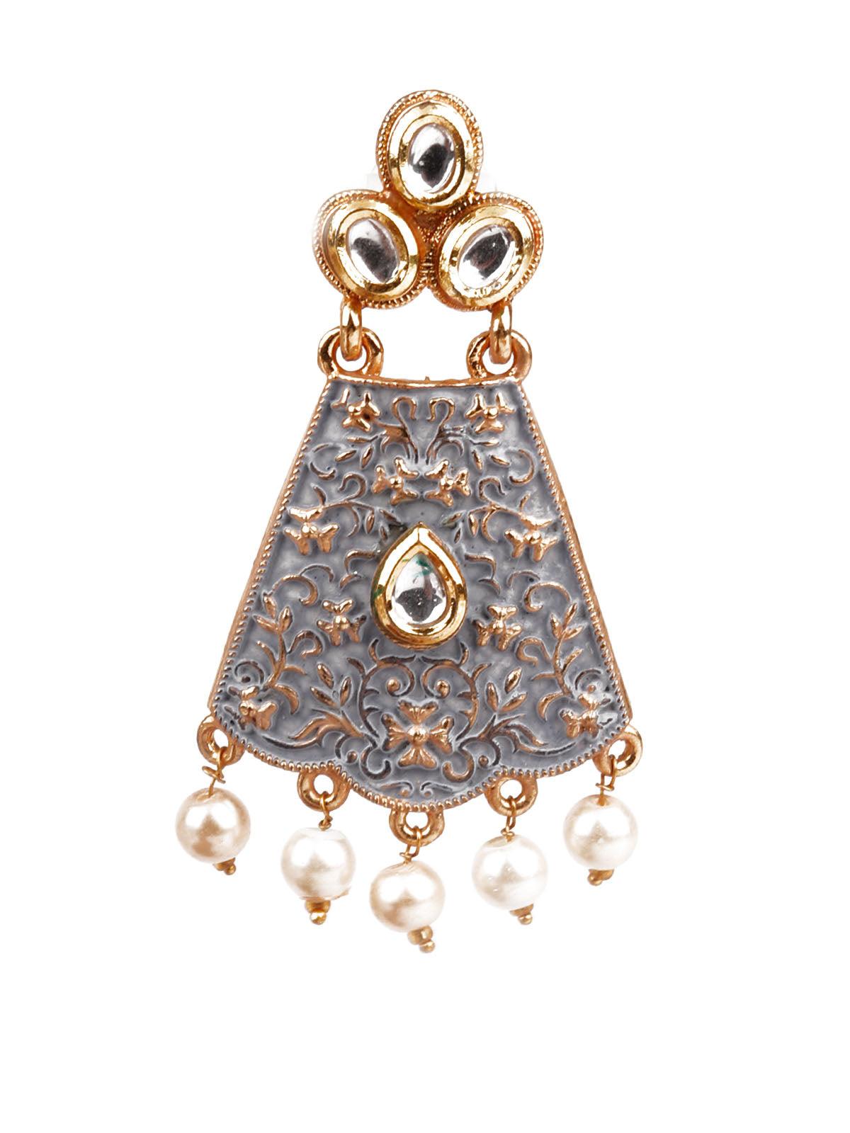 DESIGNER GREY AND GOLD DANGLER EARRINGS - Rajwada