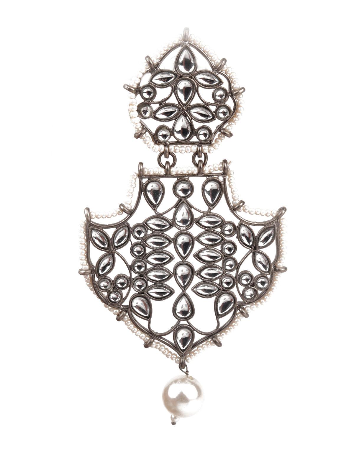 DESIGNER GREY AND WHITE DANGLER EARRINGS - Rajwada