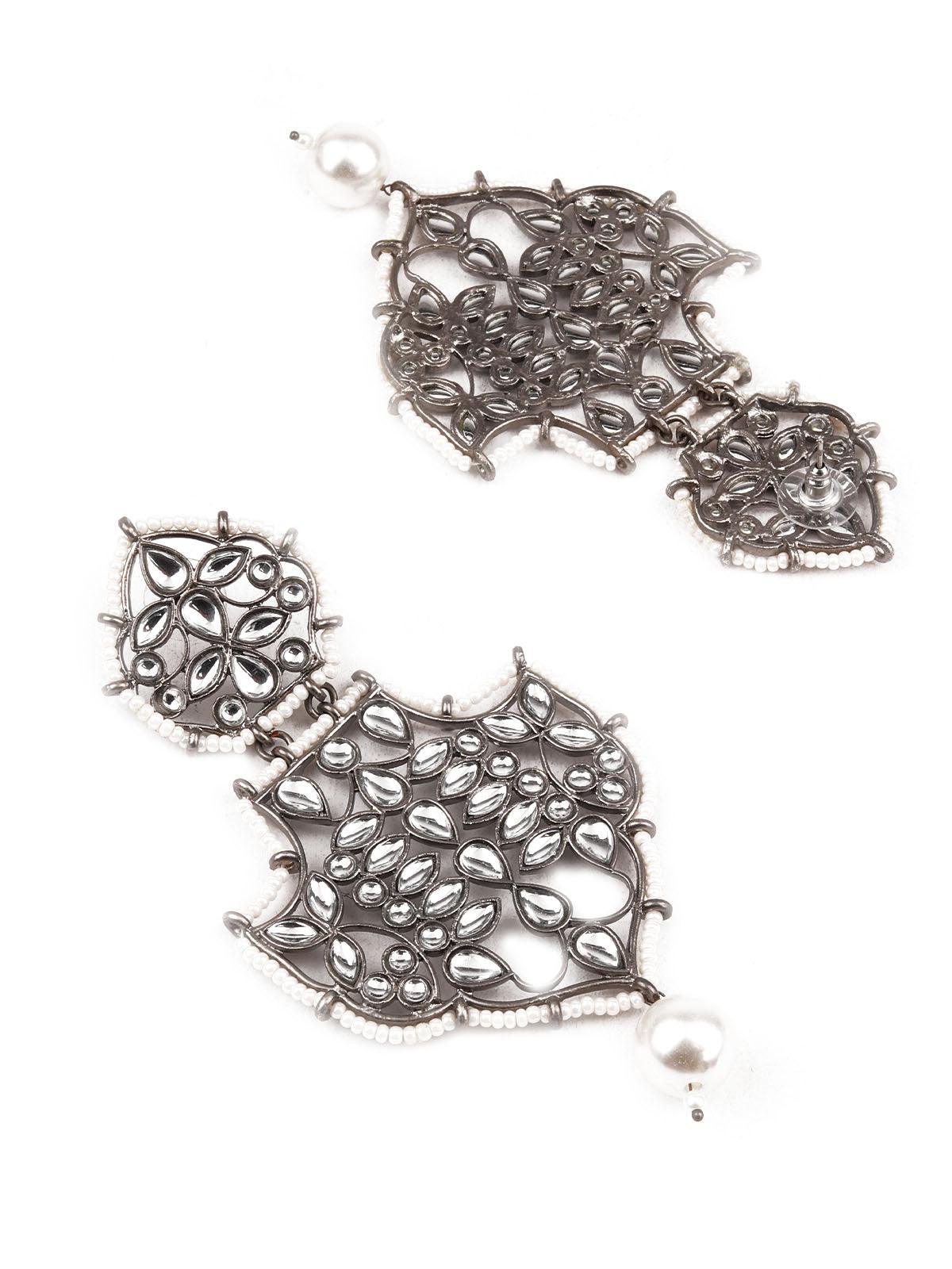DESIGNER GREY AND WHITE DANGLER EARRINGS - Rajwada