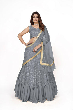 Designer Grey Georgette Lehenga Choli - Rajwada