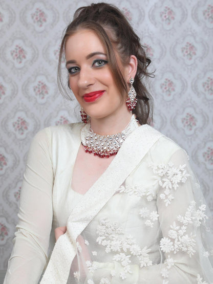DESIGNER KUNDAN AND AUSTRIAN DIAMOND NECKLACE SET - Rajwada