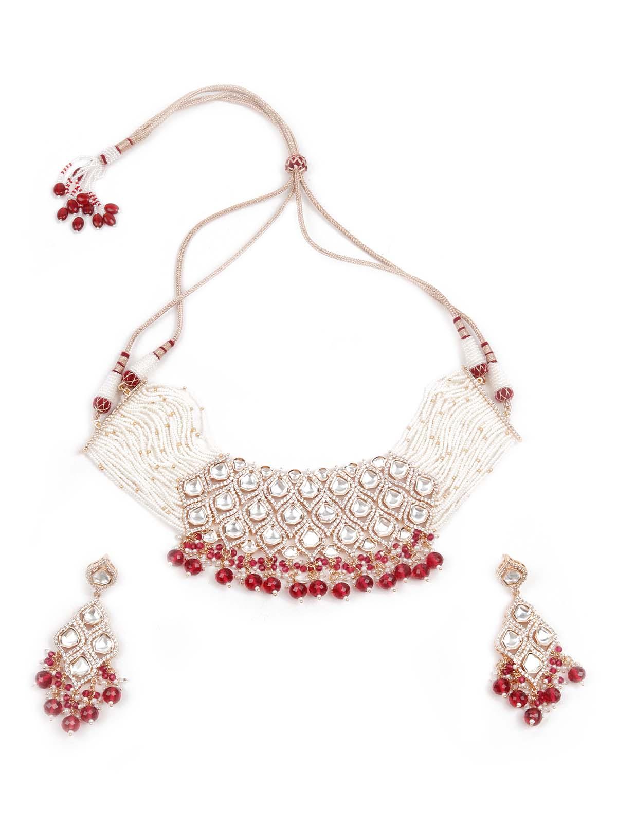 DESIGNER KUNDAN AND AUSTRIAN DIAMOND NECKLACE SET - Rajwada