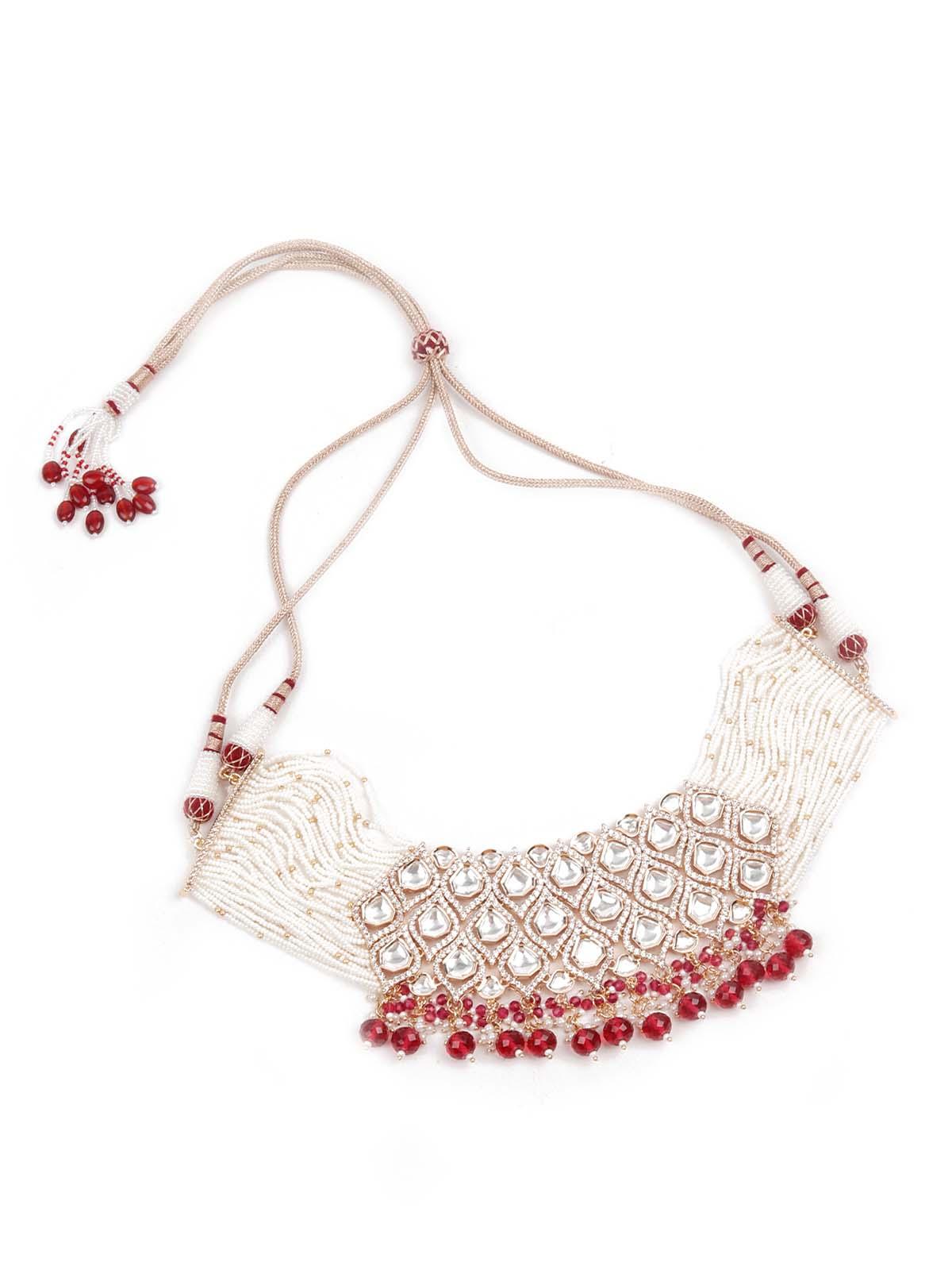 DESIGNER KUNDAN AND AUSTRIAN DIAMOND NECKLACE SET - Rajwada