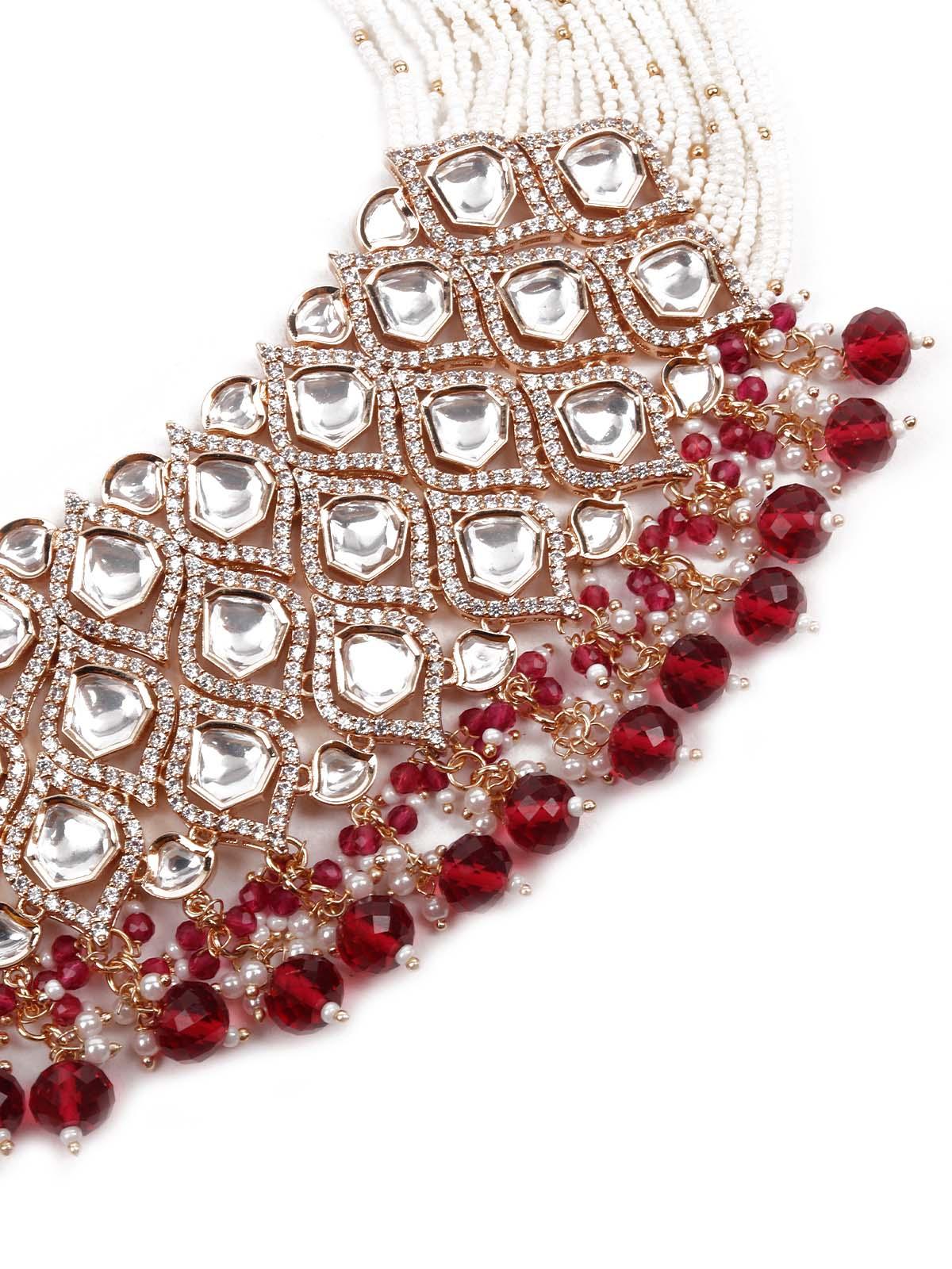 DESIGNER KUNDAN AND AUSTRIAN DIAMOND NECKLACE SET - Rajwada