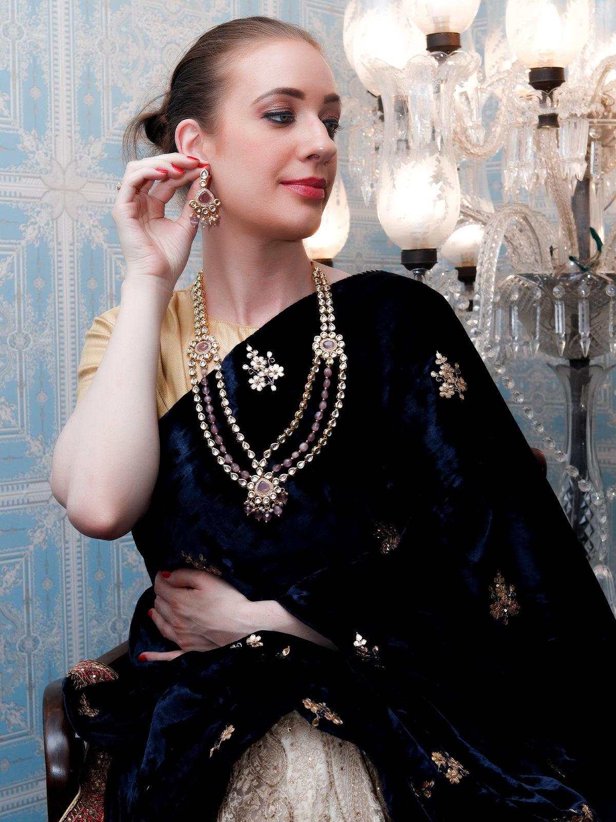 DESIGNER KUNDAN AND STONES NECKLACE SET - Rajwada