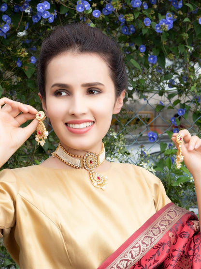 Designer Kundan White Beaded Choker Set - Rajwada