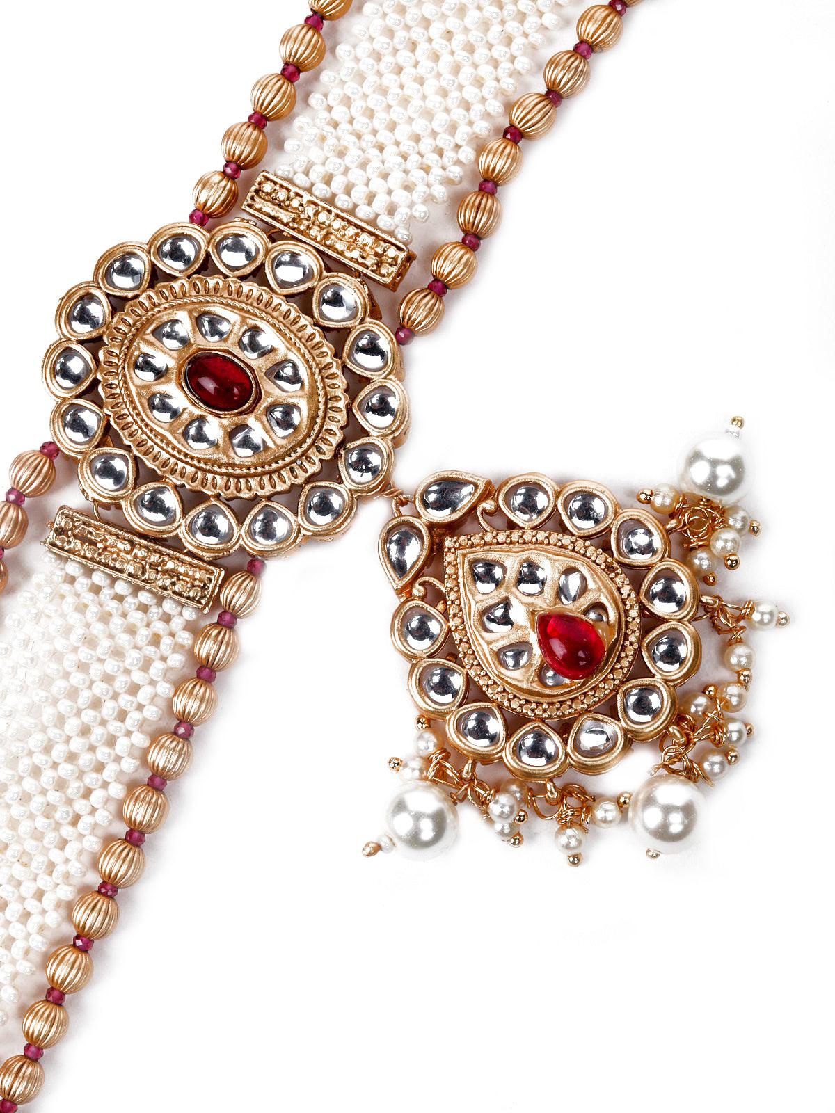 Designer Kundan White Beaded Choker Set - Rajwada