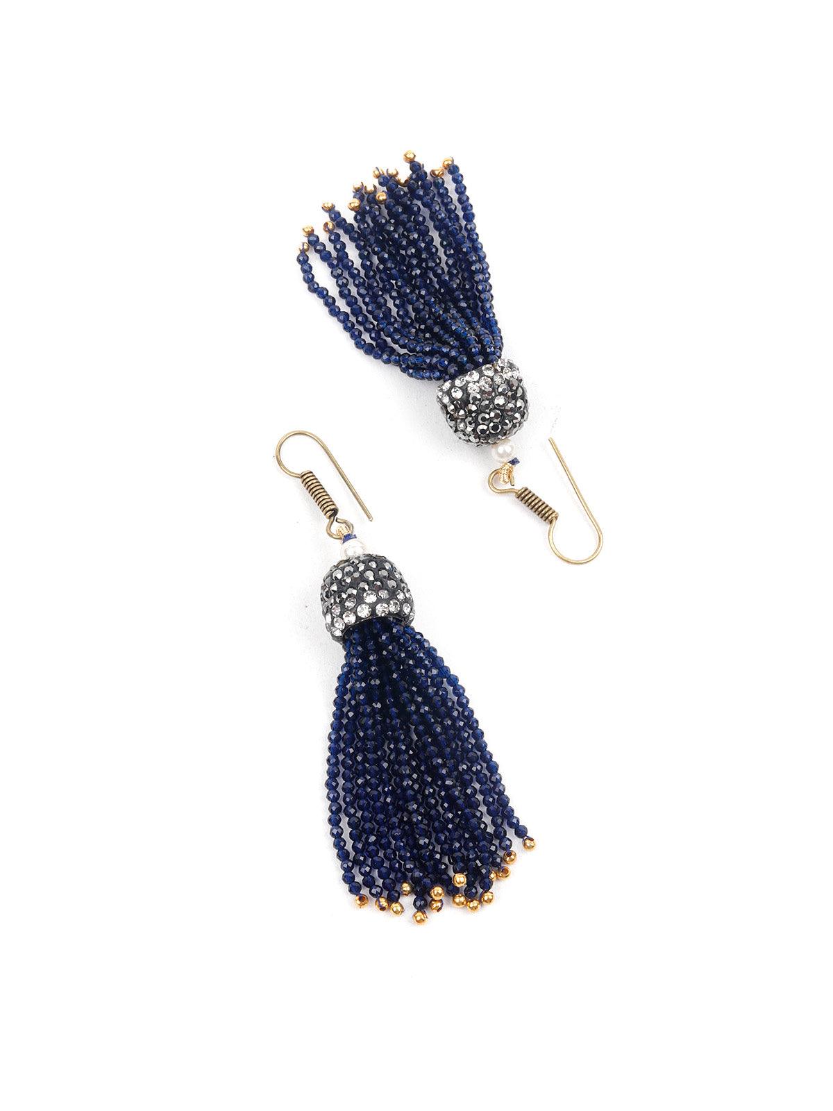 DESIGNER NAVY BLUE BEADS AND STONES LONG NECKLACE SET - Rajwada