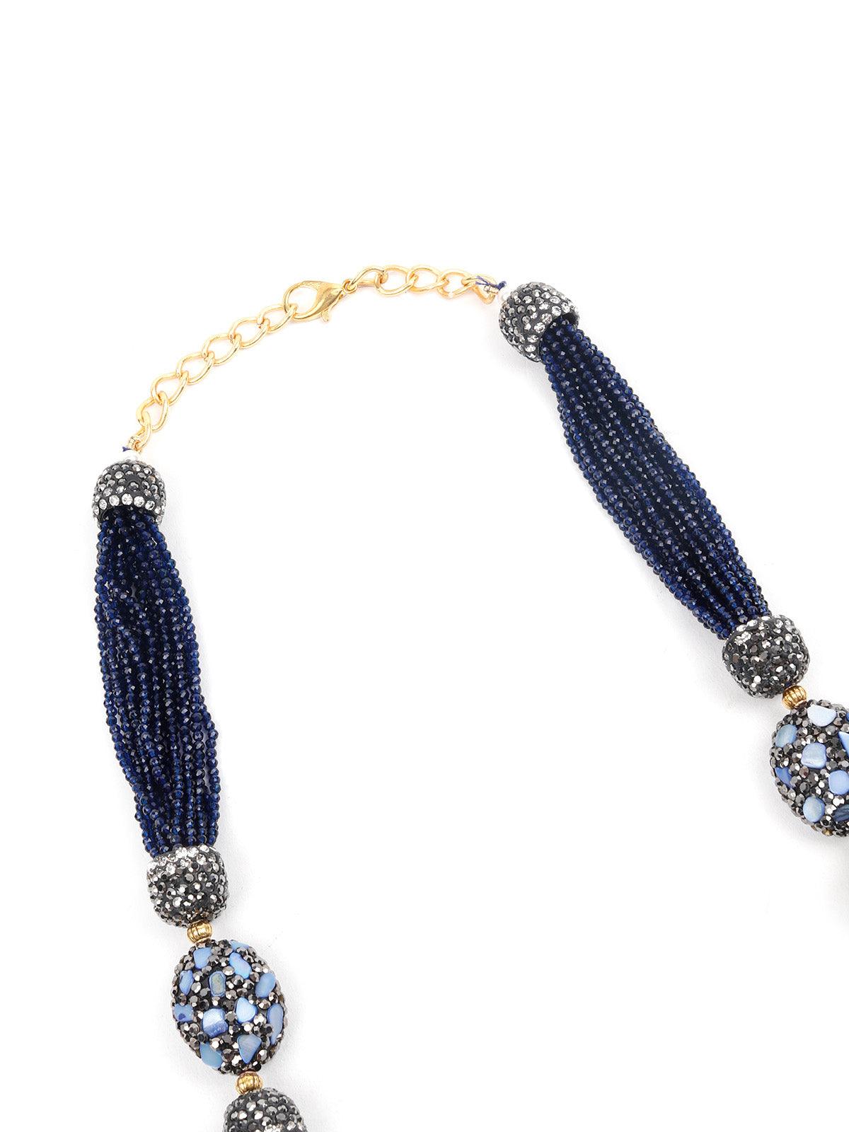 DESIGNER NAVY BLUE BEADS AND STONES LONG NECKLACE SET - Rajwada