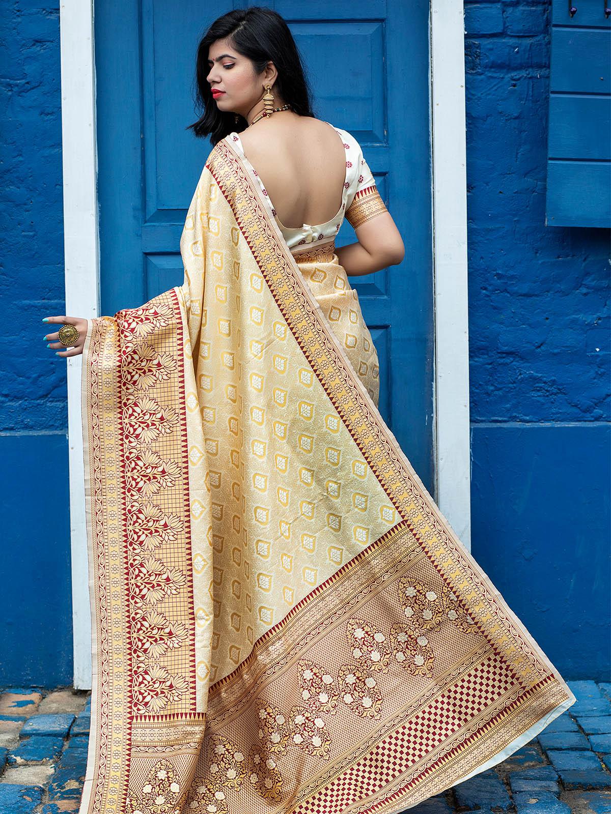 Designer Off White Banarasi Silk Saree - Rajwada