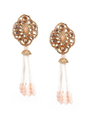DESIGNER PEACH AND GOLD DANGLER EARRINGS - Rajwada