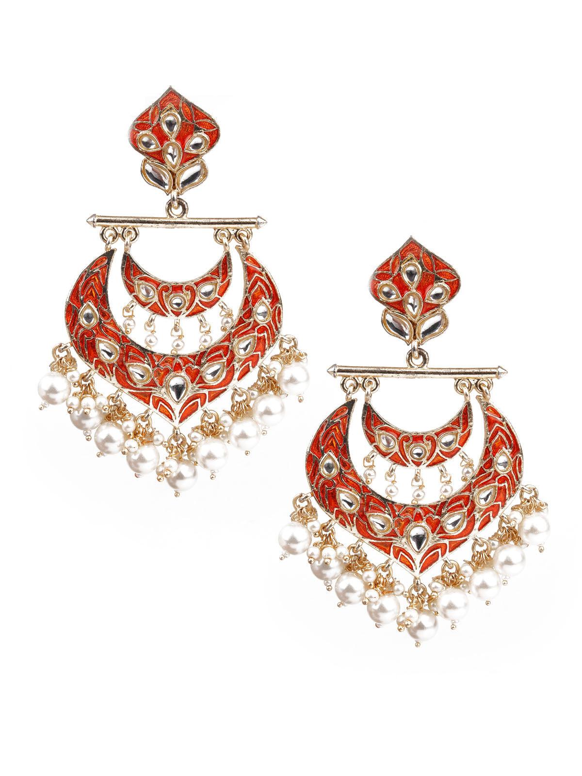 DESIGNER PEACH AND GOLD DANGLER EARRINGS - Rajwada