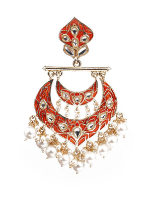 DESIGNER PEACH AND GOLD DANGLER EARRINGS - Rajwada