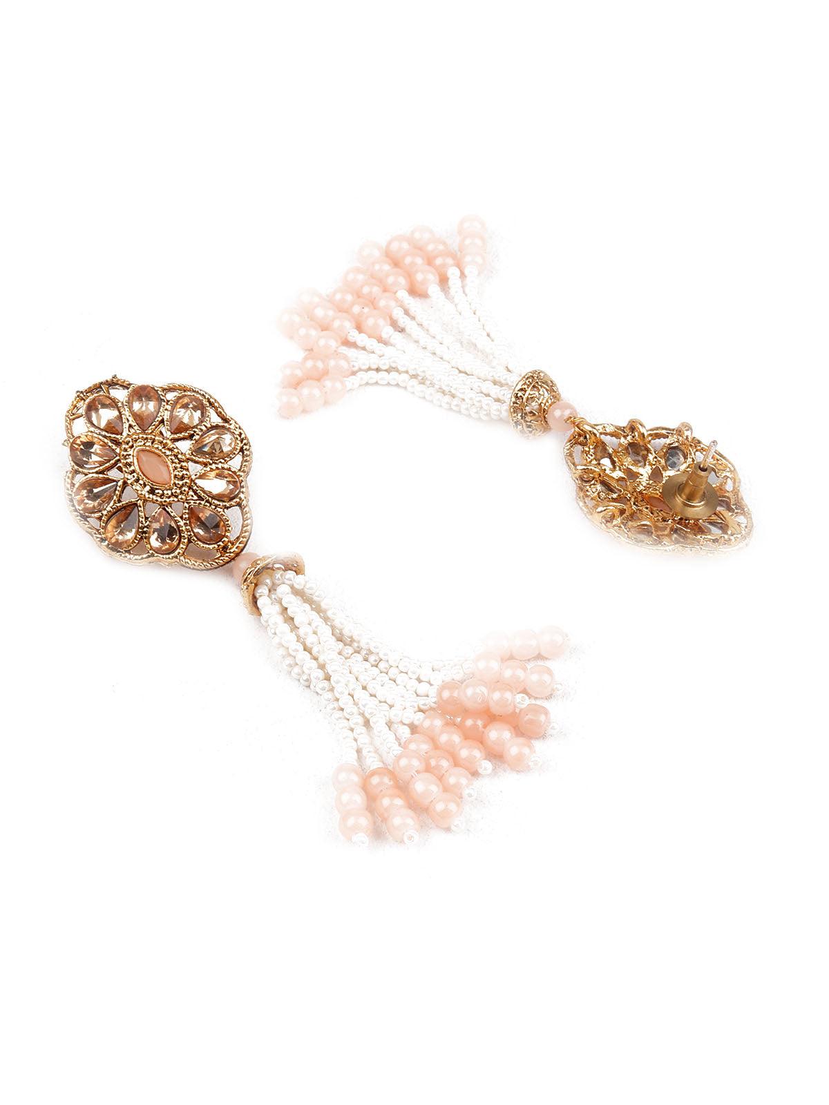 DESIGNER PEACH AND GOLD DANGLER EARRINGS - Rajwada