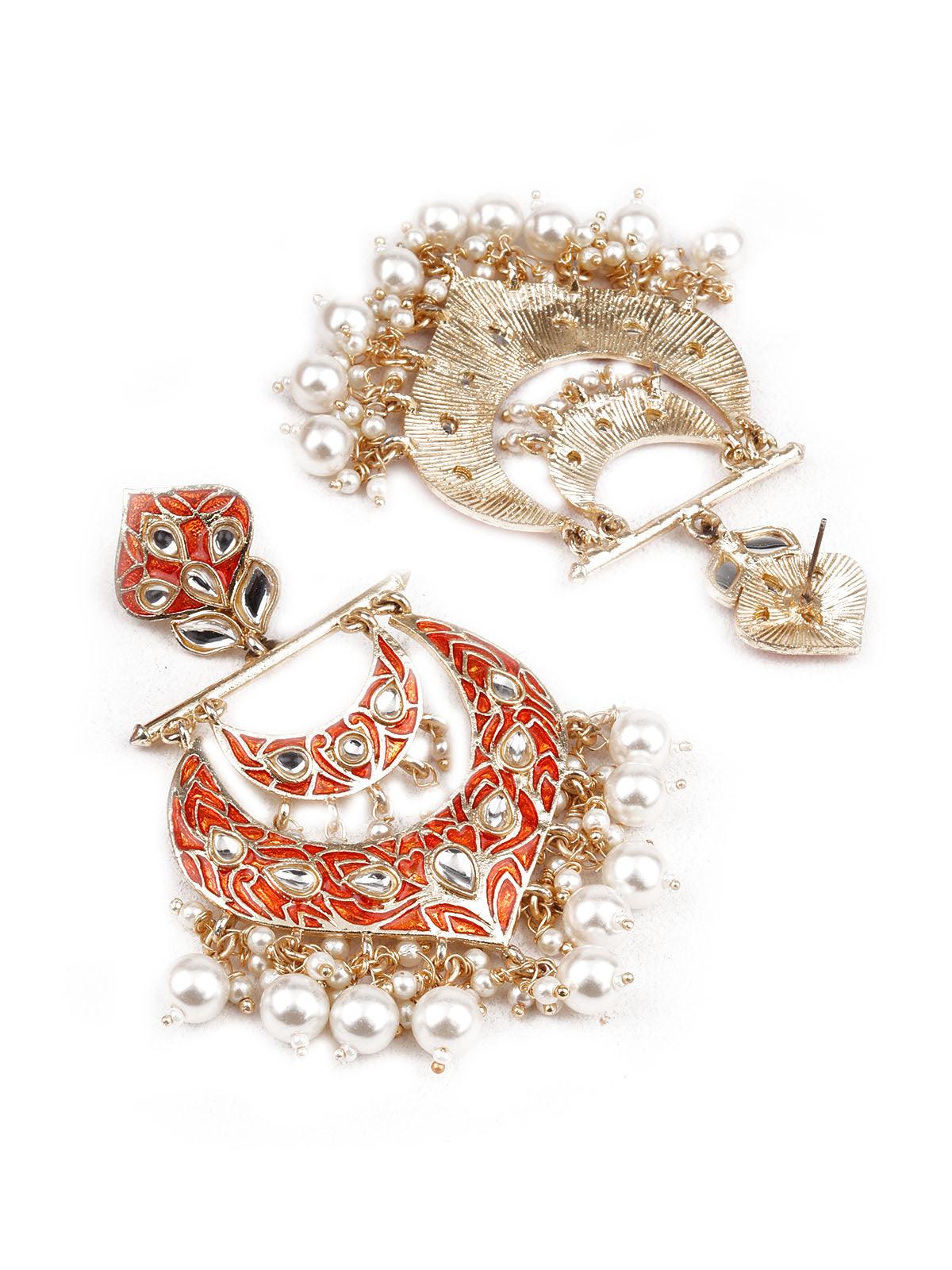DESIGNER PEACH AND GOLD DANGLER EARRINGS - Rajwada