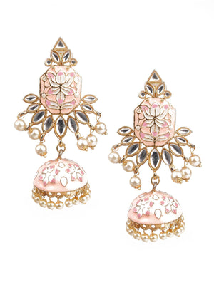 DESIGNER PEACH AND GOLD DANGLER JHUMKI EARRINGS - Rajwada