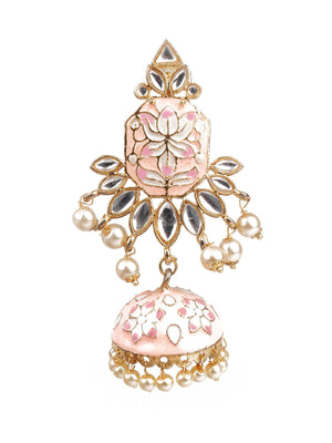 DESIGNER PEACH AND GOLD DANGLER JHUMKI EARRINGS - Rajwada