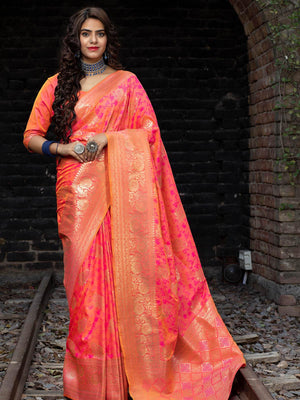Designer Pink Banarasi Silk Saree - Rajwada