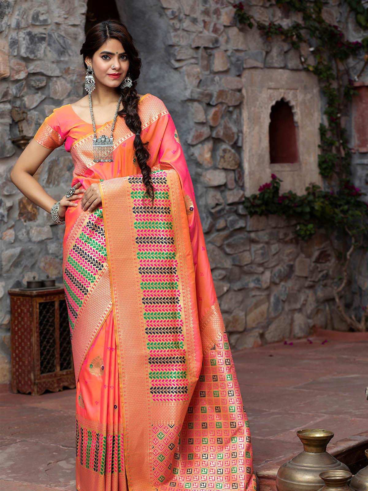 Designer Pink Banarasi Silk Saree - Rajwada