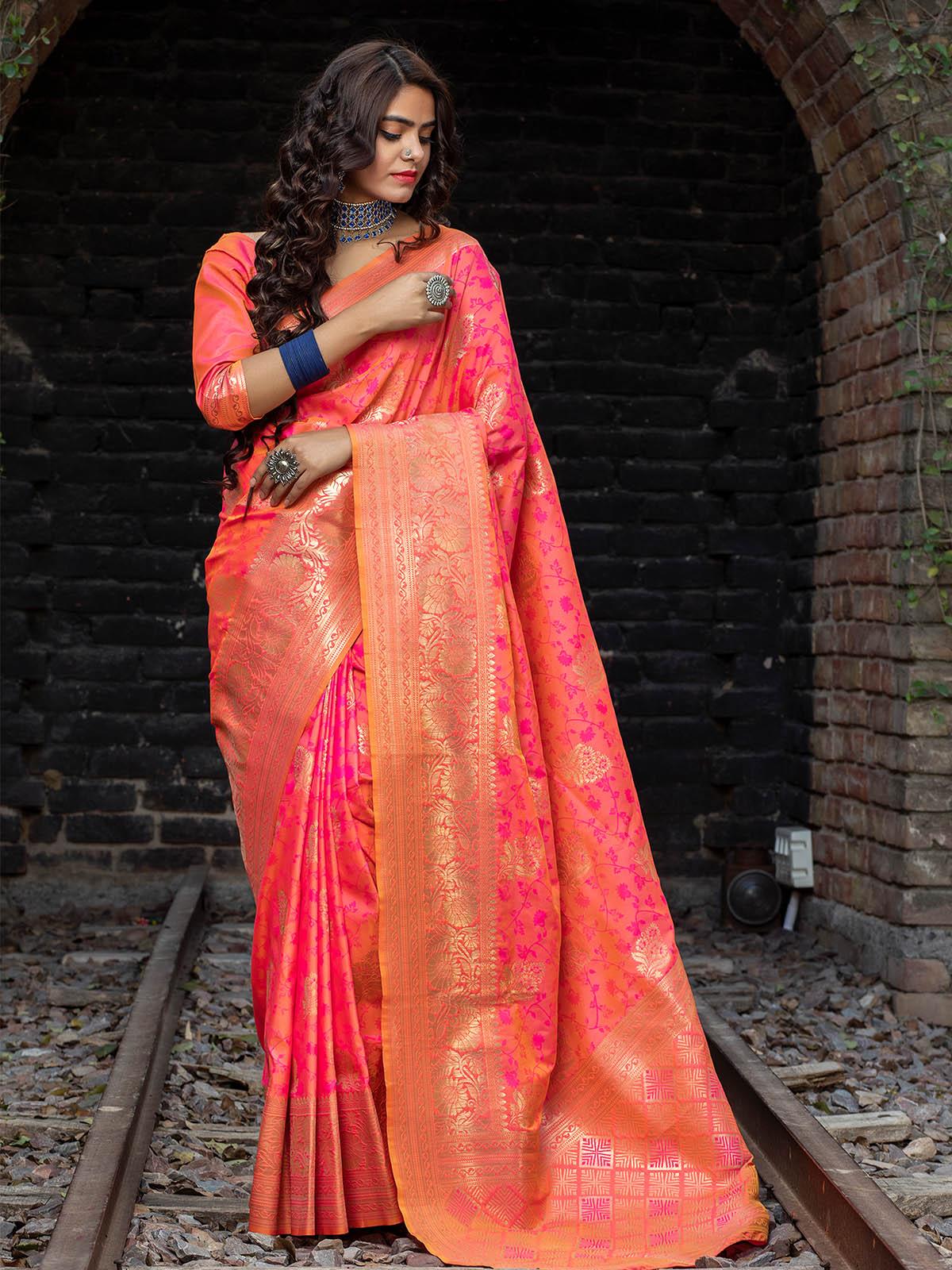 Designer Pink Banarasi Silk Saree - Rajwada