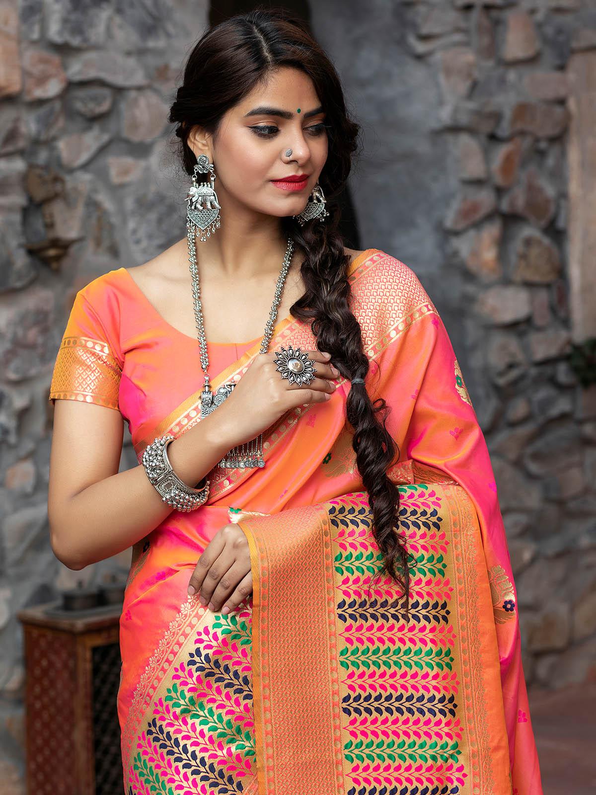 Designer Pink Banarasi Silk Saree - Rajwada