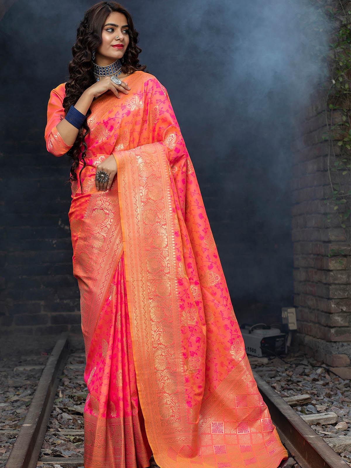 Designer Pink Banarasi Silk Saree - Rajwada