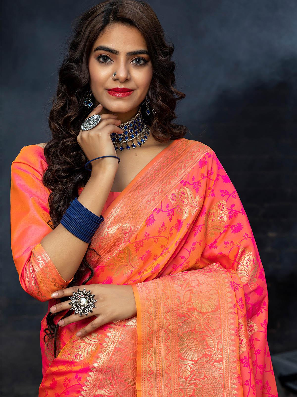 Designer Pink Banarasi Silk Saree - Rajwada