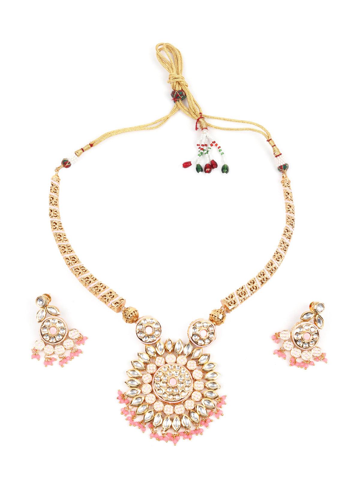 Designer Pink Hasli Style Neckpiece Set - Rajwada