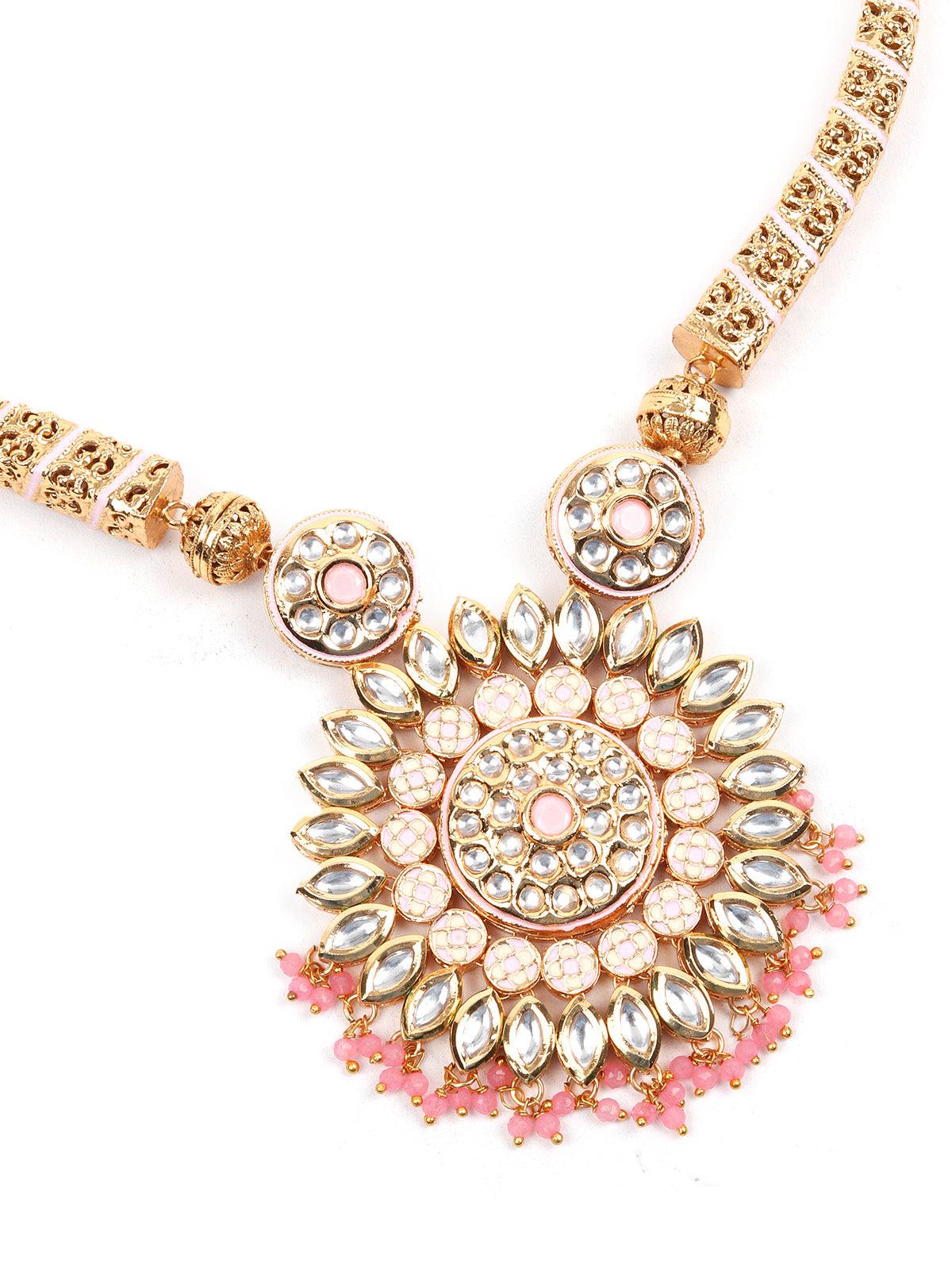 Designer Pink Hasli Style Neckpiece Set - Rajwada