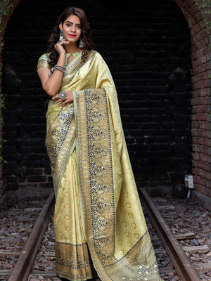 Designer Pista Banarasi Silk Saree - Rajwada