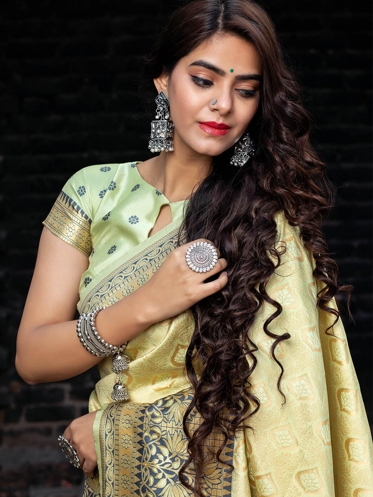 Designer Pista Banarasi Silk Saree - Rajwada