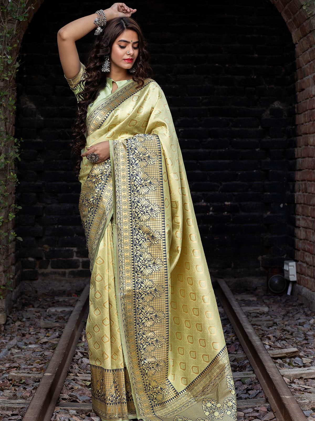 Designer Pista Banarasi Silk Saree - Rajwada