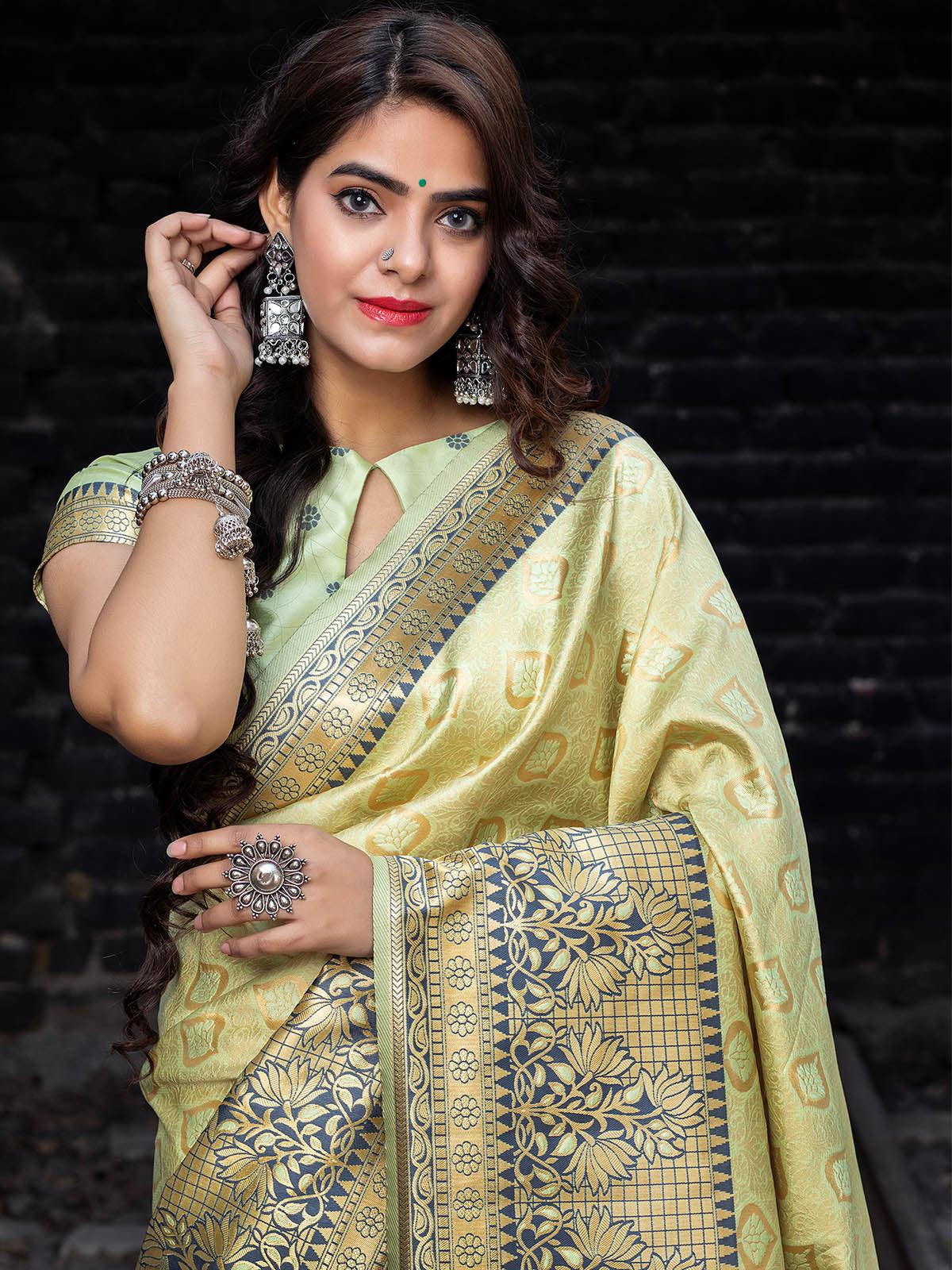 Designer Pista Banarasi Silk Saree - Rajwada