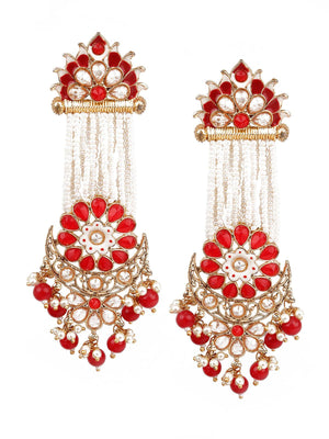 DESIGNER RED AND GOLD CHANDBALI EARRINGS - Rajwada
