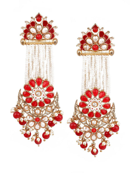 DESIGNER RED AND GOLD CHANDBALI EARRINGS - Rajwada