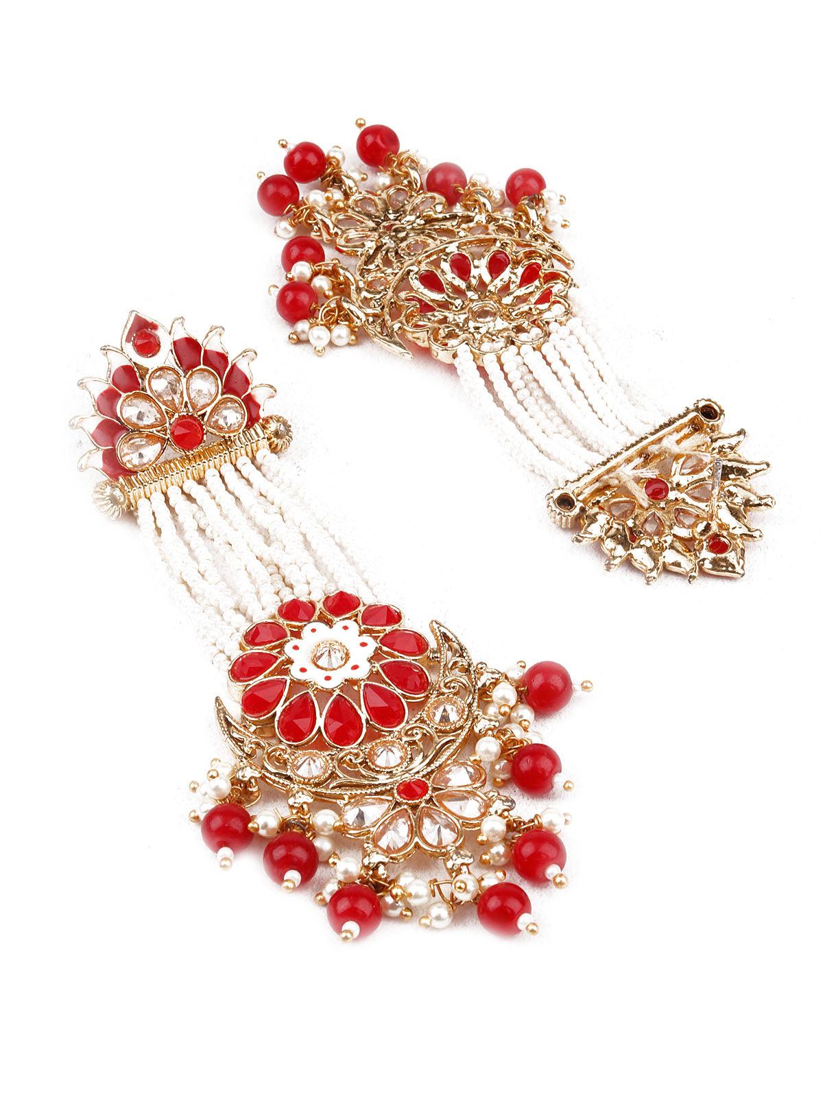 DESIGNER RED AND GOLD CHANDBALI EARRINGS - Rajwada