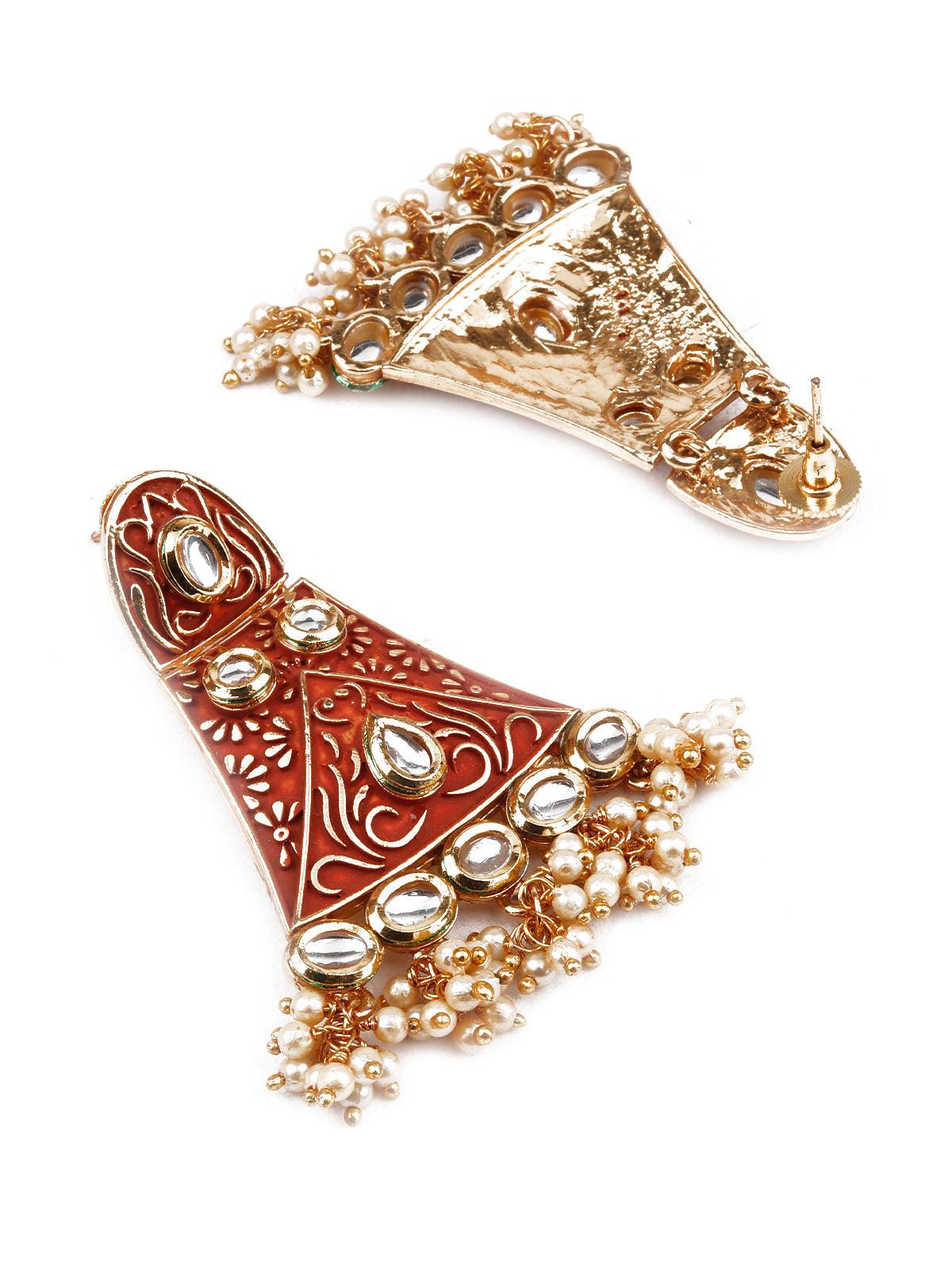 DESIGNER RED AND GOLD DANGLE EARRINGS FOR WOMEN - Rajwada