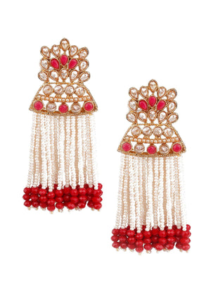DESIGNER RED AND GOLD DANGLE EARRINGS - Rajwada
