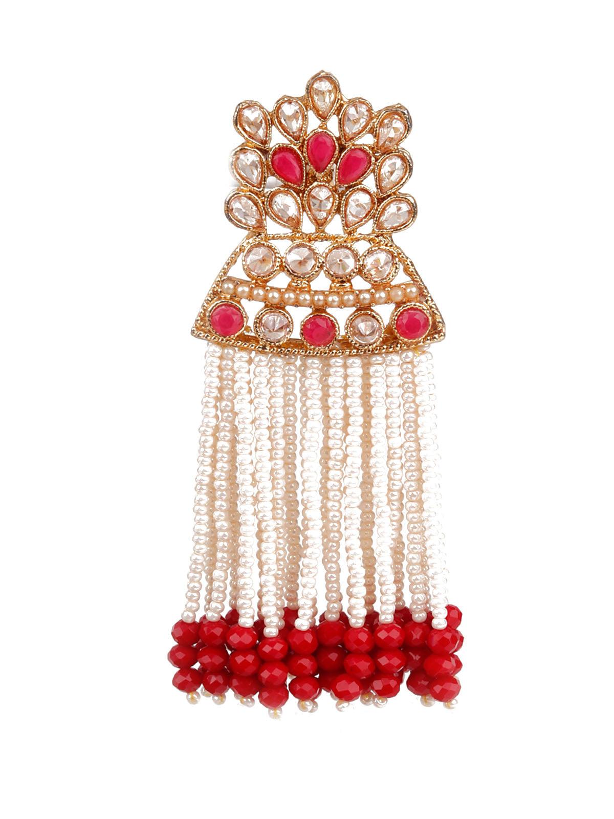 DESIGNER RED AND GOLD DANGLE EARRINGS - Rajwada