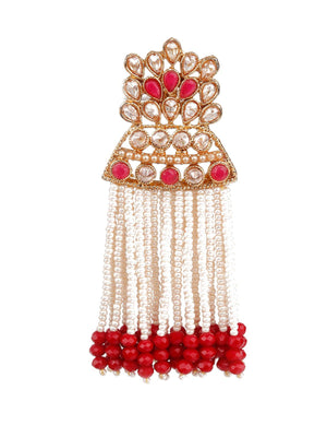 DESIGNER RED AND GOLD DANGLE EARRINGS - Rajwada