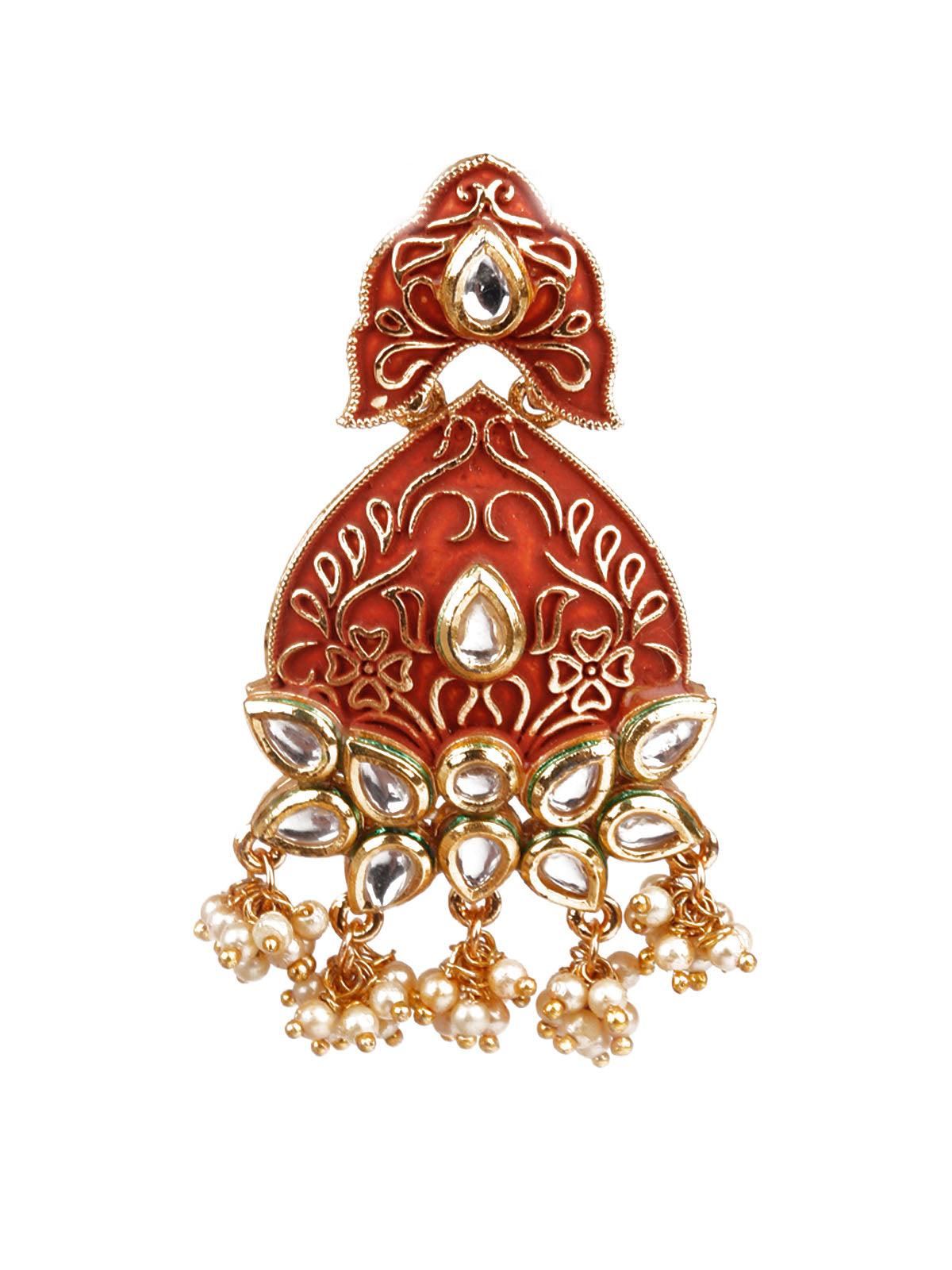 DESIGNER RED AND GOLD DANGLE EARRINGS - Rajwada